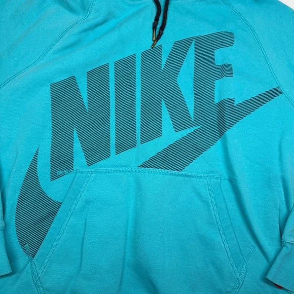 Nike Turquoise Blue Mens Fleece Graphic Pullover Hoodie Sweatshirt Mens L Cotton - Picture 7 of 9